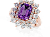 Rose gold Emerald Cut Amethyst Floral Double Halo Engagement Ring with Prong Setting_61