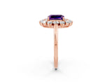 Rose gold Emerald Cut Amethyst Floral Double Halo Engagement Ring with Prong Setting_62