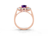 Rose gold Emerald Cut Amethyst Floral Double Halo Engagement Ring with Prong Setting_63