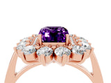 Rose gold Emerald Cut Amethyst Floral Double Halo Engagement Ring with Prong Setting_64