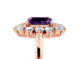 Rose gold Emerald Cut Amethyst Floral Double Halo Engagement Ring with Prong Setting_65