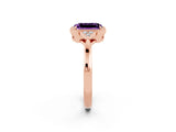 Rose gold Emerald Cut Amethyst Halo Ring with Tapered Band and Four-Prong Setting_2