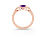Rose gold Emerald Cut Amethyst Halo Ring with Tapered Band and Four-Prong Setting_3