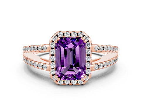 Rose gold Emerald Cut Amethyst Halo Split Shank Engagement Ring_12