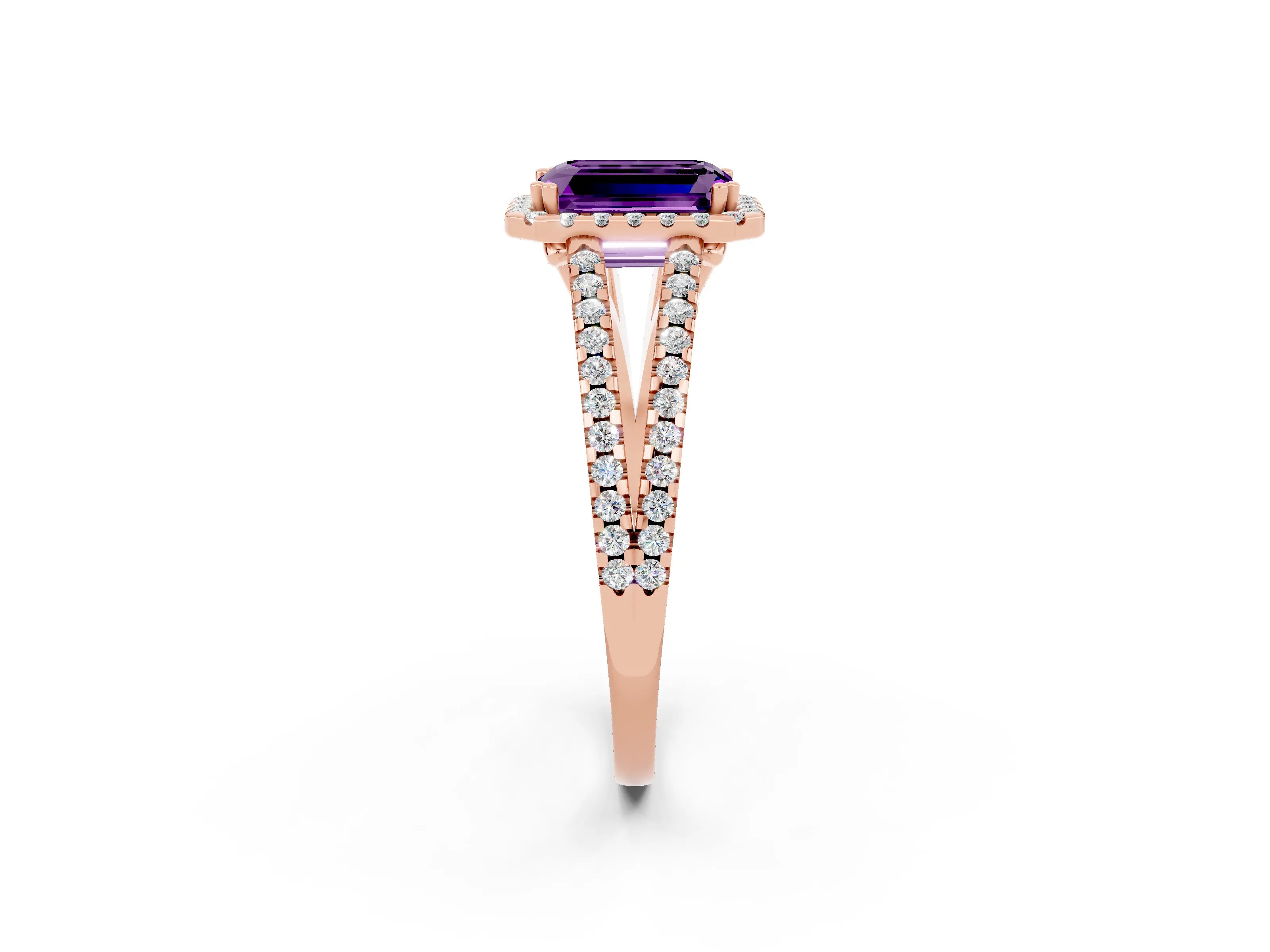 Rose gold Emerald Cut Amethyst Halo Split Shank Engagement Ring_14
