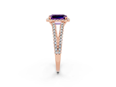 Rose gold Emerald Cut Amethyst Halo Split Shank Engagement Ring_14