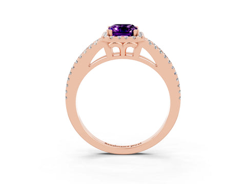 Rose gold Emerald Cut Amethyst Halo Split Shank Engagement Ring_15