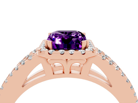 Rose gold Emerald Cut Amethyst Halo Split Shank Engagement Ring_16