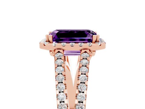 Rose gold Emerald Cut Amethyst Halo Split Shank Engagement Ring_17
