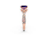 Rose gold Emerald Cut Amethyst Halo Twist Band Solitaire Prong Setting Ring_2