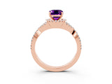 Rose gold Emerald Cut Amethyst Halo Twist Band Solitaire Prong Setting Ring_3