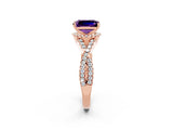 Rose gold Emerald Cut Amethyst  Halo Twist Band Solitaire Prong Setting Ring_38