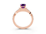Rose gold Emerald Cut Amethyst  Halo Twist Band Solitaire Prong Setting Ring_39