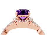 Rose gold Emerald Cut Amethyst  Halo Twist Band Solitaire Prong Setting Ring_40