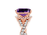 Rose gold Emerald Cut Amethyst  Halo Twist Band Solitaire Prong Setting Ring_41