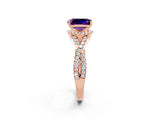 Rose gold Emerald Cut Amethyst  Halo Twist Band Solitaire Prong Setting Ring_44