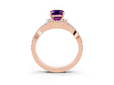 Rose gold Emerald Cut Amethyst  Halo Twist Band Solitaire Prong Setting Ring_45
