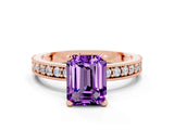 Rose gold Emerald Cut Amethyst Milgrain Pavé Engagement Ring with Four-Prong Setting_12