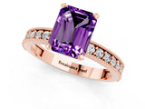 Rose gold Emerald Cut Amethyst Milgrain Pavé Engagement Ring with Four-Prong Setting_13