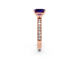 Rose gold Emerald Cut Amethyst Milgrain Pavé Engagement Ring with Four-Prong Setting_14