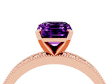 Rose gold Emerald Cut Amethyst Milgrain Pavé Engagement Ring with Four-Prong Setting_16