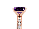 Rose gold Emerald Cut Amethyst Milgrain Pavé Engagement Ring with Four-Prong Setting_17