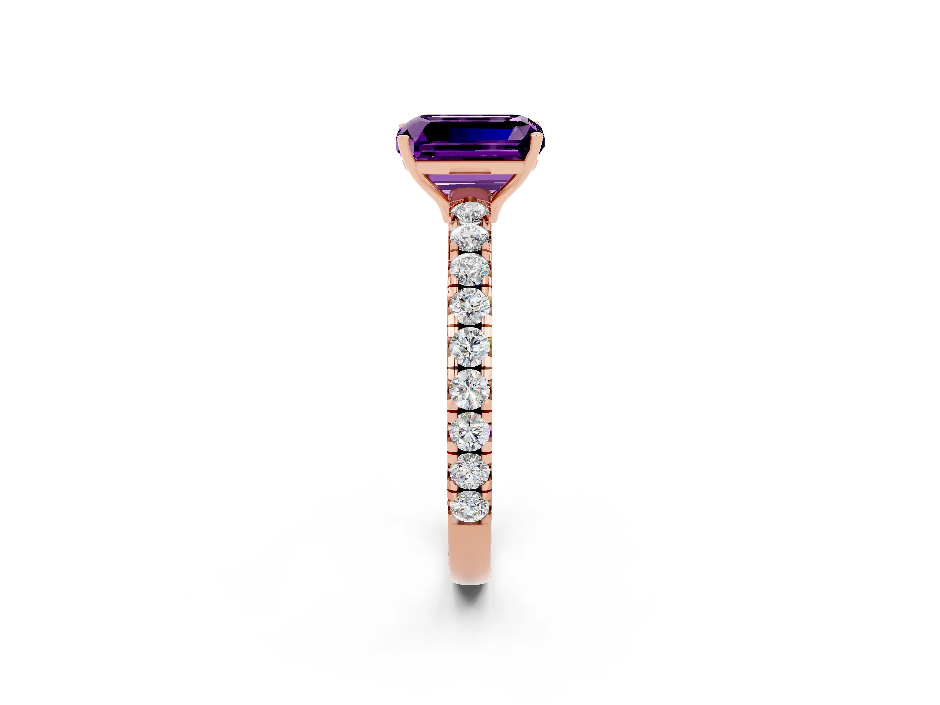 Rose gold Emerald Cut Amethyst Pavé Solitaire Engagement Ring with Four-Prong Setting_14