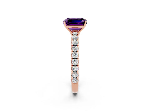 Rose gold Emerald Cut Amethyst Pavé Solitaire Engagement Ring with Four-Prong Setting_14