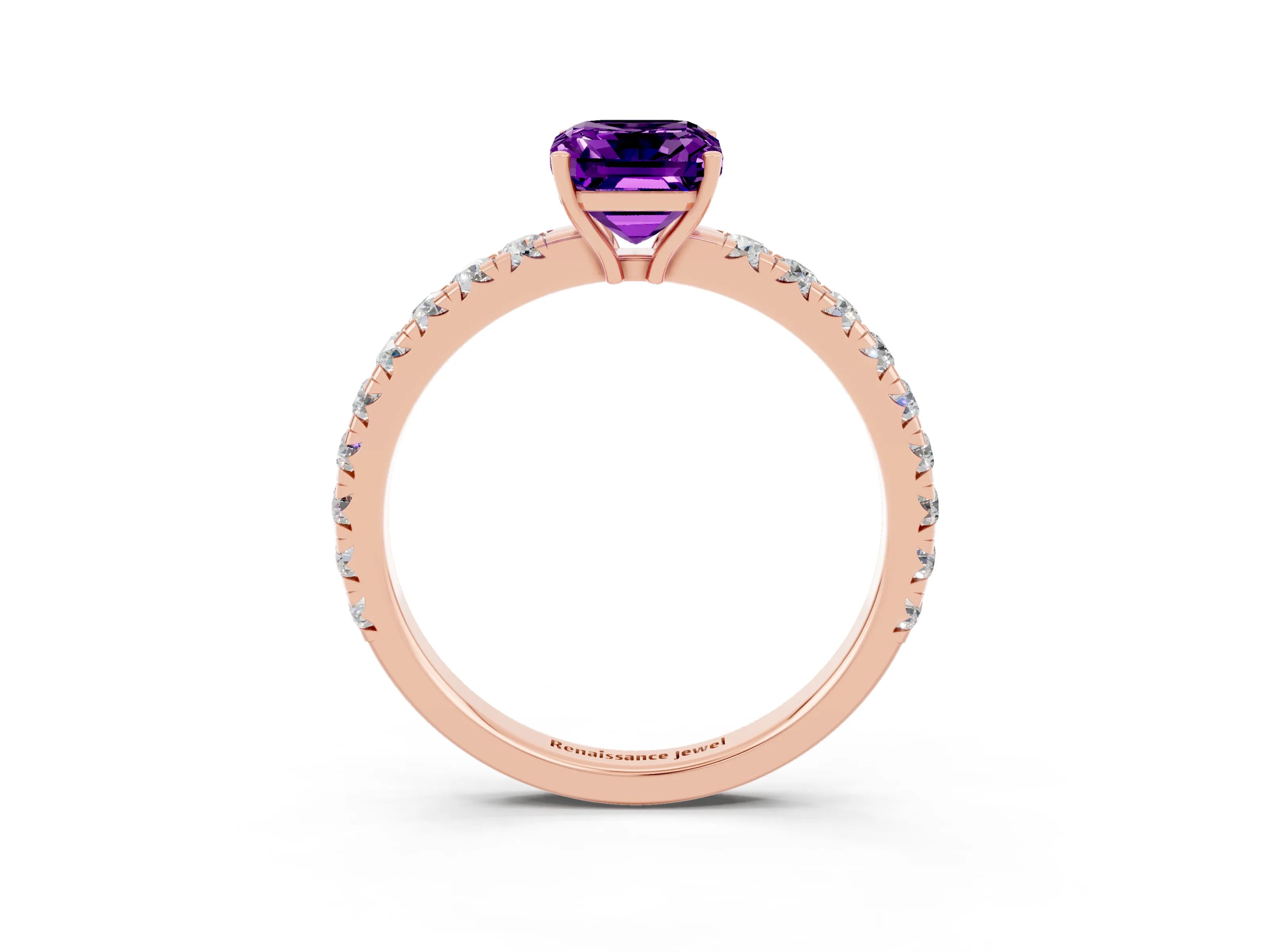 Rose gold Emerald Cut Amethyst Pavé Solitaire Engagement Ring with Four-Prong Setting_15