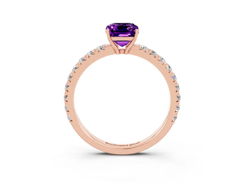 Rose gold Emerald Cut Amethyst Pavé Solitaire Engagement Ring with Four-Prong Setting_15