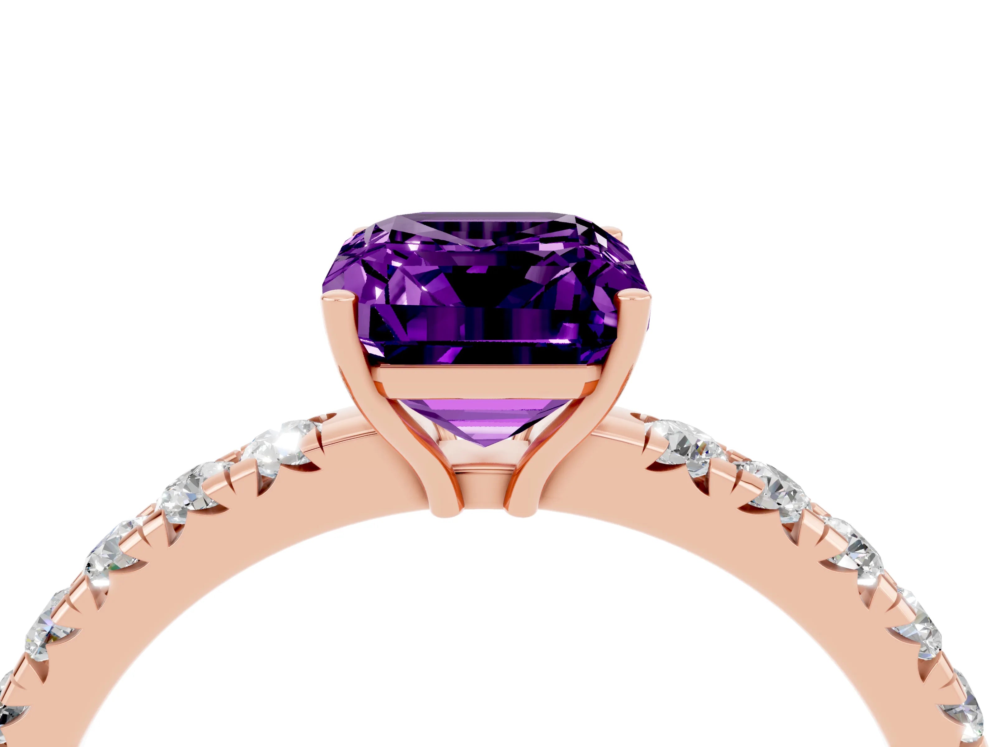 Rose gold Emerald Cut Amethyst Pavé Solitaire Engagement Ring with Four-Prong Setting_16