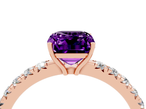 Rose gold Emerald Cut Amethyst Pavé Solitaire Engagement Ring with Four-Prong Setting_16