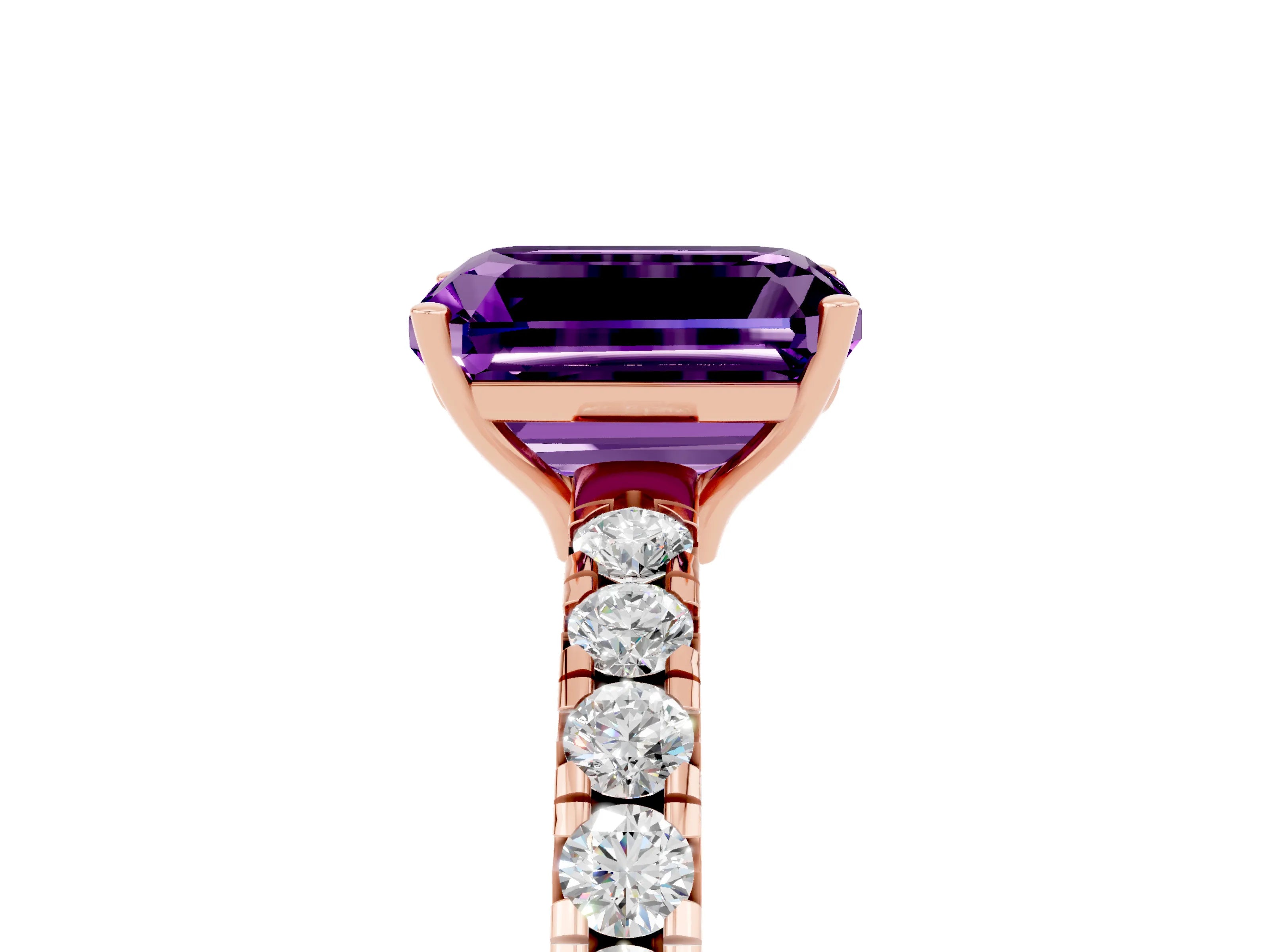 Rose gold Emerald Cut Amethyst Pavé Solitaire Engagement Ring with Four-Prong Setting_17
