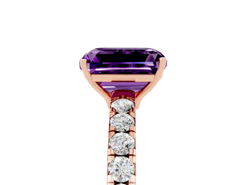 Rose gold Emerald Cut Amethyst Pavé Solitaire Engagement Ring with Four-Prong Setting_17