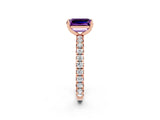 Rose gold Emerald Cut Amethyst Pavé Solitaire Ring with Round Band and Prong Setting_26