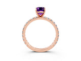 Rose gold Emerald Cut Amethyst Pavé Solitaire Ring with Round Band and Prong Setting_27