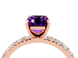 Rose gold Emerald Cut Amethyst Pavé Solitaire Ring with Round Band and Prong Setting_28