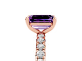 Rose gold Emerald Cut Amethyst Pavé Solitaire Ring with Round Band and Prong Setting_29