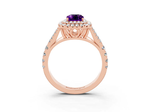 Rose gold Emerald Cut Amethyst Pavé Split Shank Double Halo Engagement Ring_3