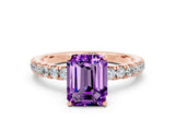 Rose gold Emerald Cut Amethyst Pave Band Solitaire Ring with Four-Prong Setting_24
