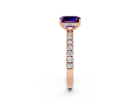 Rose gold Emerald Cut Amethyst Pave Band Solitaire Ring with Four-Prong Setting_26