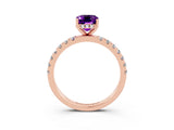 Rose gold Emerald Cut Amethyst Pave Band Solitaire Ring with Four-Prong Setting_27