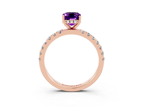 Rose gold Emerald Cut Amethyst Pave Band Solitaire Ring with Four-Prong Setting_27