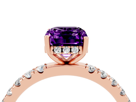Rose gold Emerald Cut Amethyst Pave Band Solitaire Ring with Four-Prong Setting_28