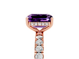 Rose gold Emerald Cut Amethyst Pave Band Solitaire Ring with Four-Prong Setting_29