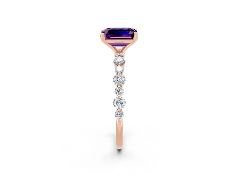 Rose gold Emerald Cut Amethyst Prong Set Engagement Ring with Pavé Band_2