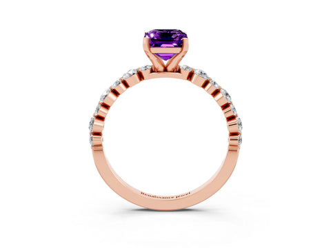 Rose gold Emerald Cut Amethyst Prong Set Engagement Ring with Pavé Band_3