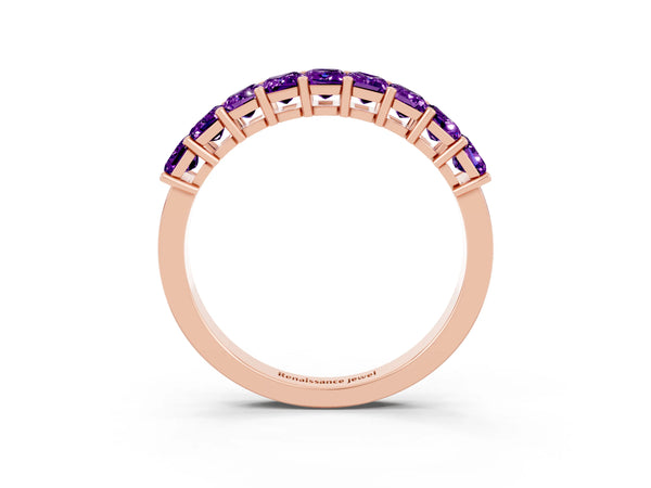 Rose gold Emerald Cut Amethyst Prong-Set Eternity Band
