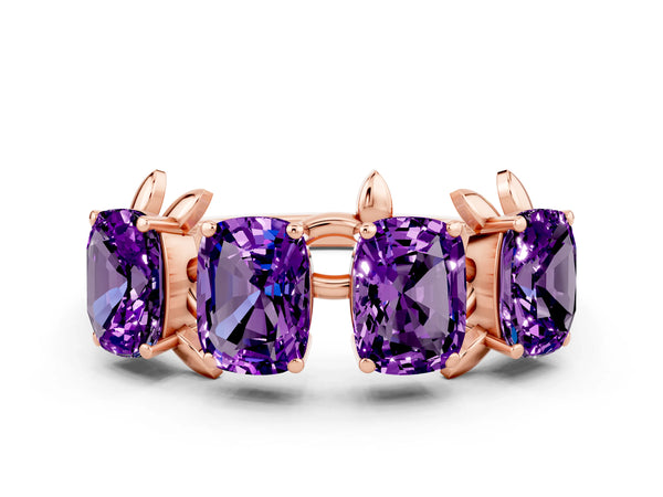 Rose gold Emerald Cut Amethyst Prong-Set Half Eternity Band