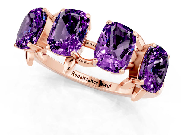 Rose gold Emerald Cut Amethyst Prong-Set Half Eternity Band